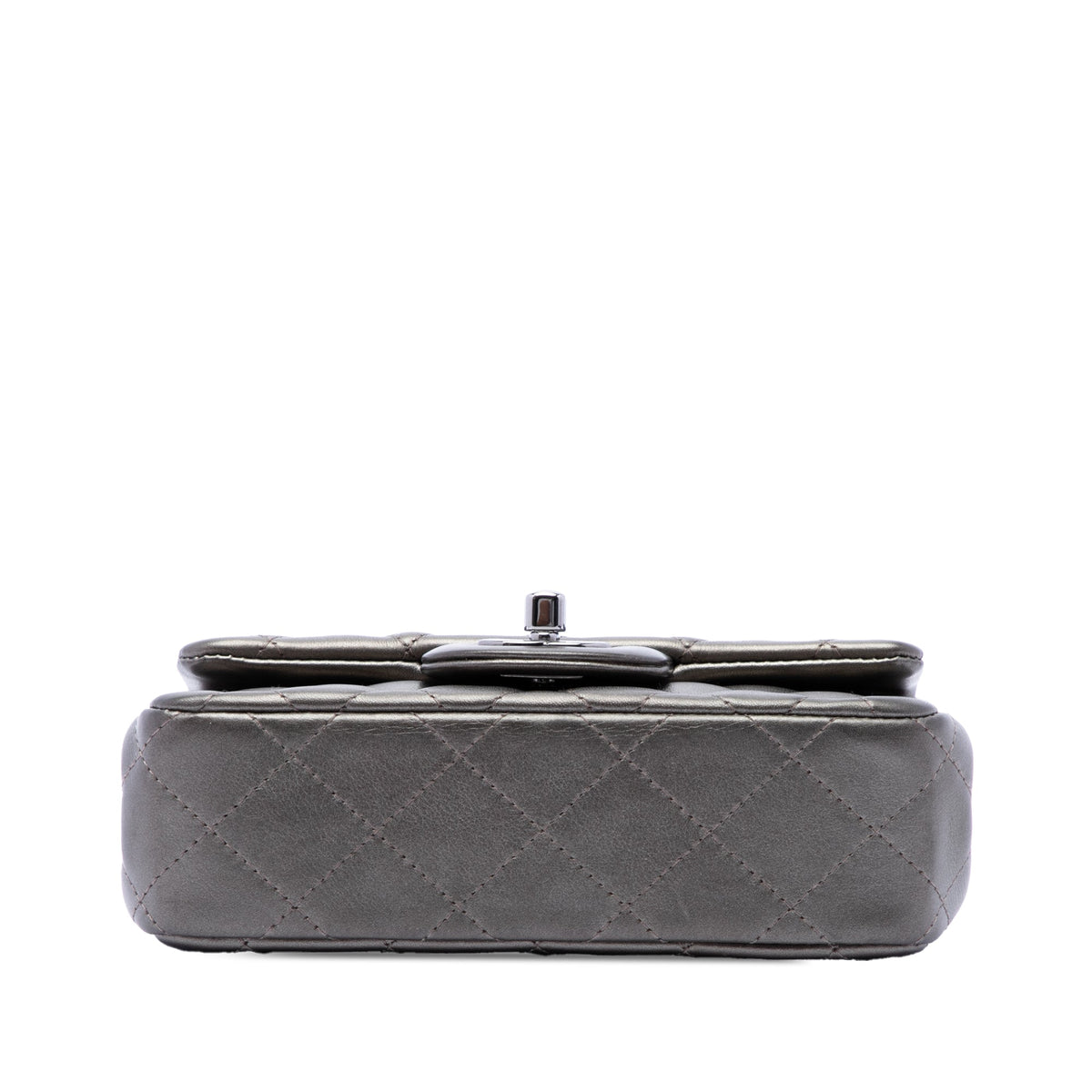 Chanel Extra Mini Rectangular Classic Metallic Lambskin Single Flap — Gray