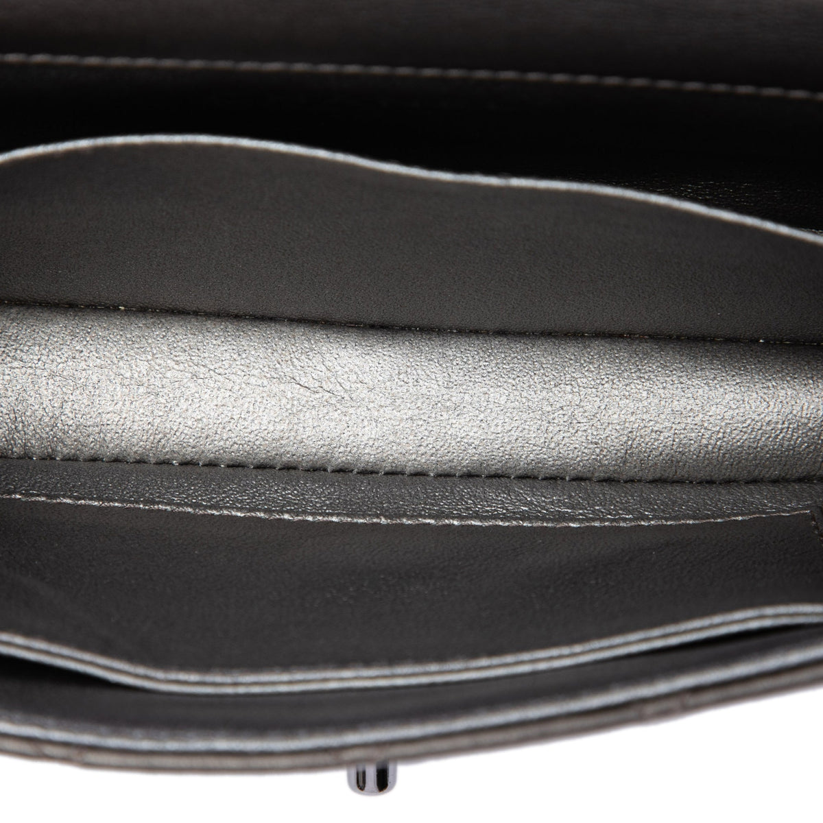 Chanel Extra Mini Rectangular Classic Metallic Lambskin Single Flap — Gray