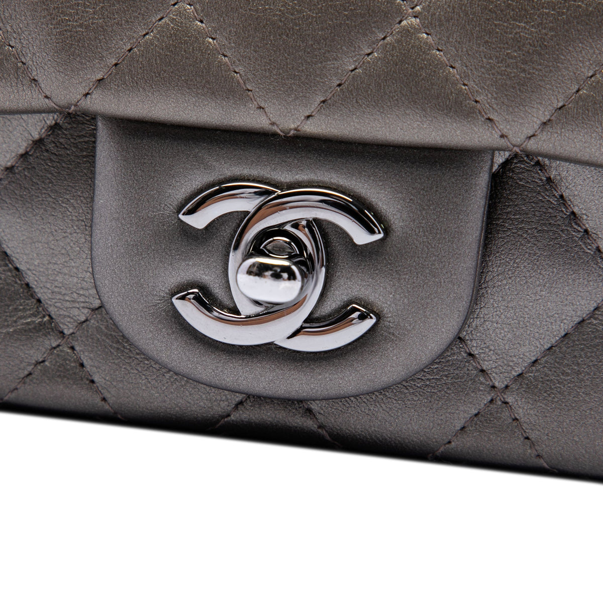 Chanel Extra Mini Rectangular Classic Metallic Lambskin Single Flap — Gray
