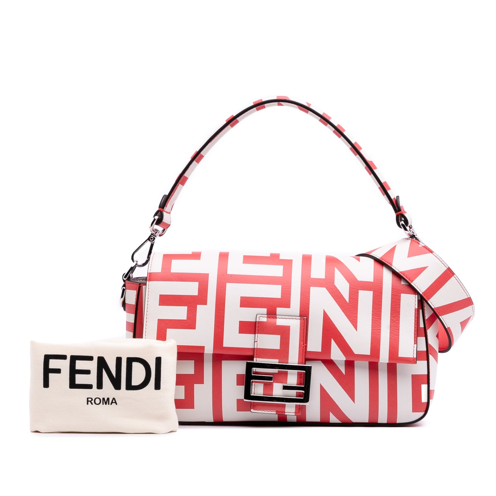 Fendi Marc Jacobs Nappa Vitello King Logo Print Phone Baguette Satchel
