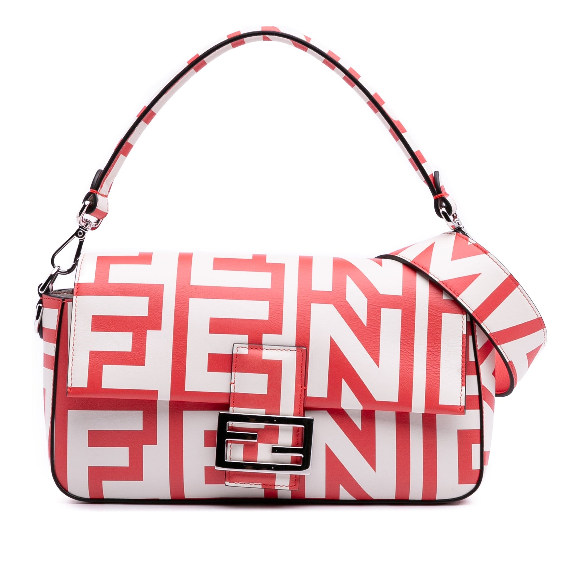 Fendi Marc Jacobs Nappa Vitello King Logo Print Phone Baguette Satchel