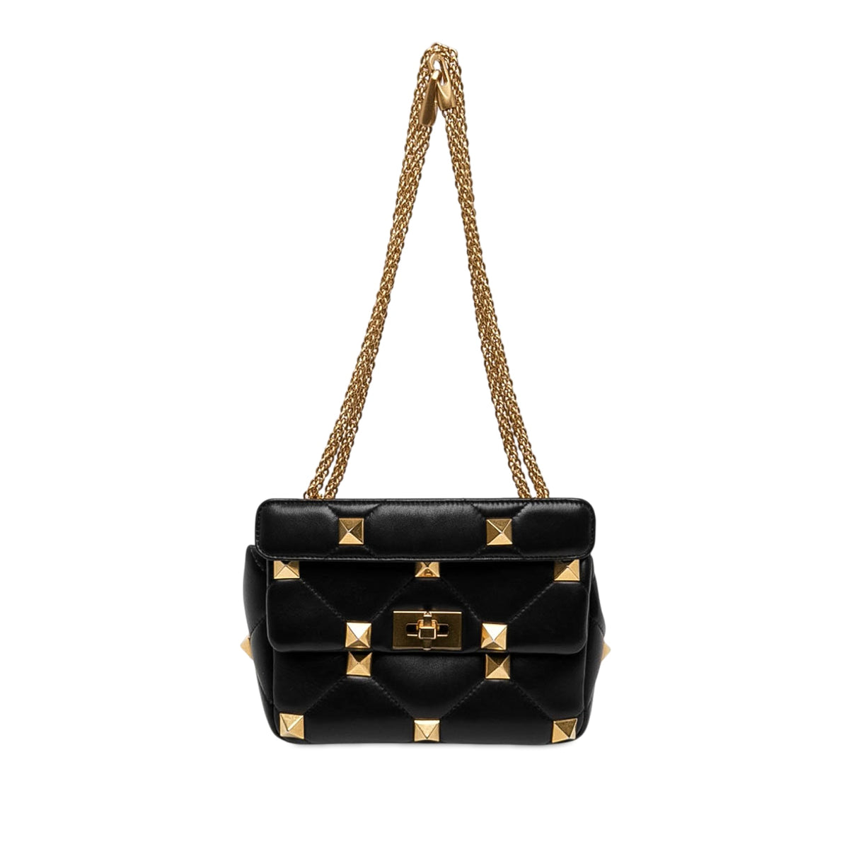 Valentino Medium Nappa Roman Stud Satchel — Black