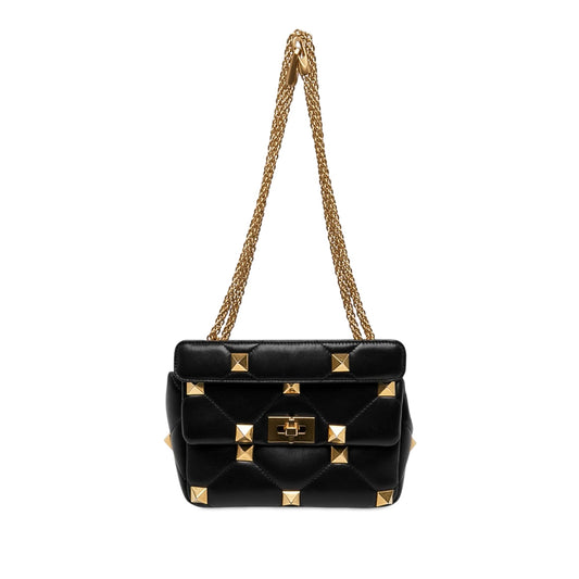 Valentino Medium Nappa Roman Stud Satchel — Black