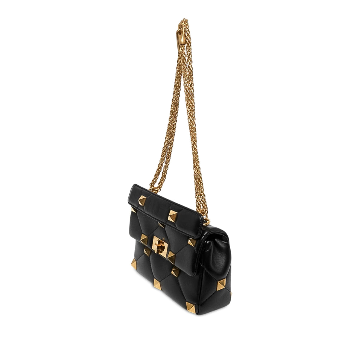 Valentino Medium Nappa Roman Stud Satchel — Black
