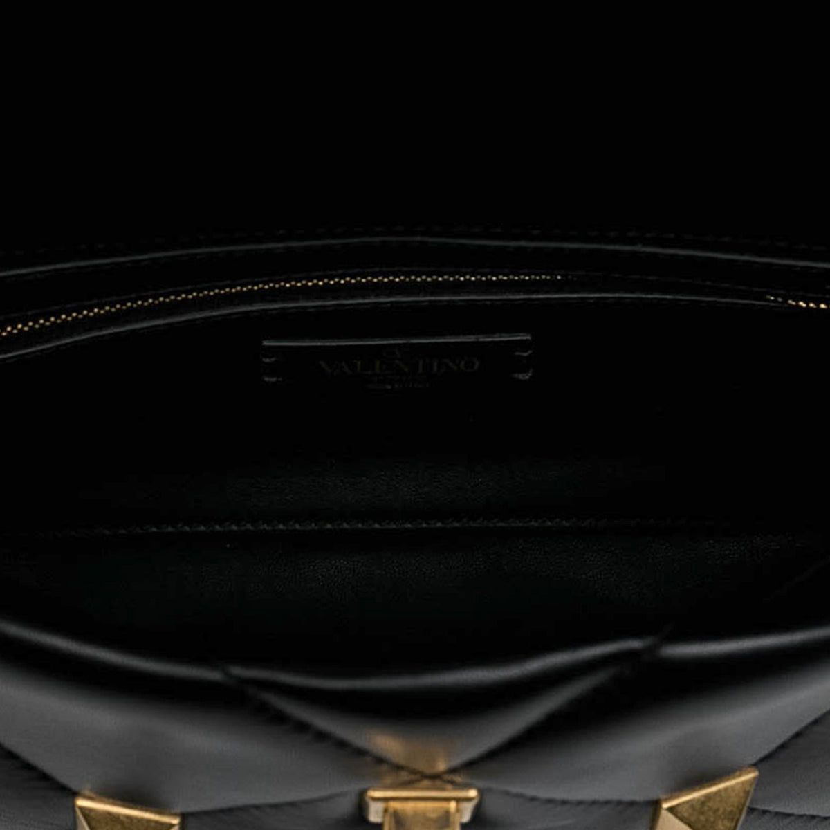 Valentino Medium Nappa Roman Stud Satchel — Black