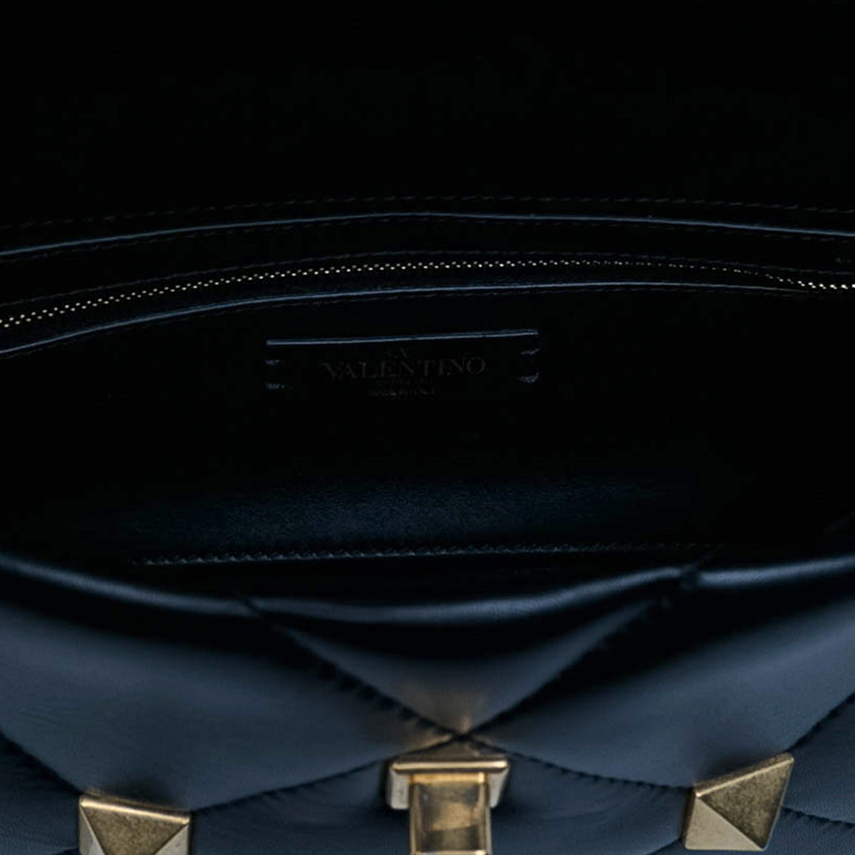 Valentino Medium Nappa Roman Stud Satchel — Black