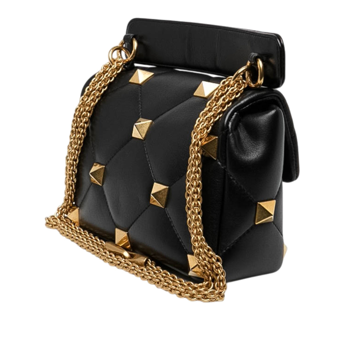 Valentino Medium Nappa Roman Stud Satchel — Black