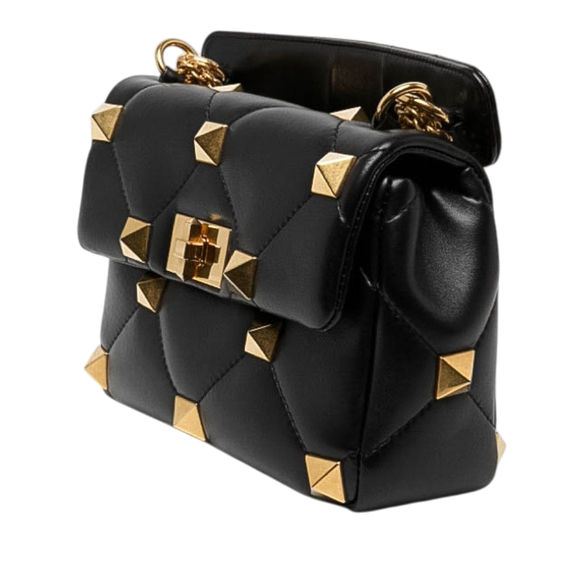 Valentino Medium Nappa Roman Stud Satchel — Black