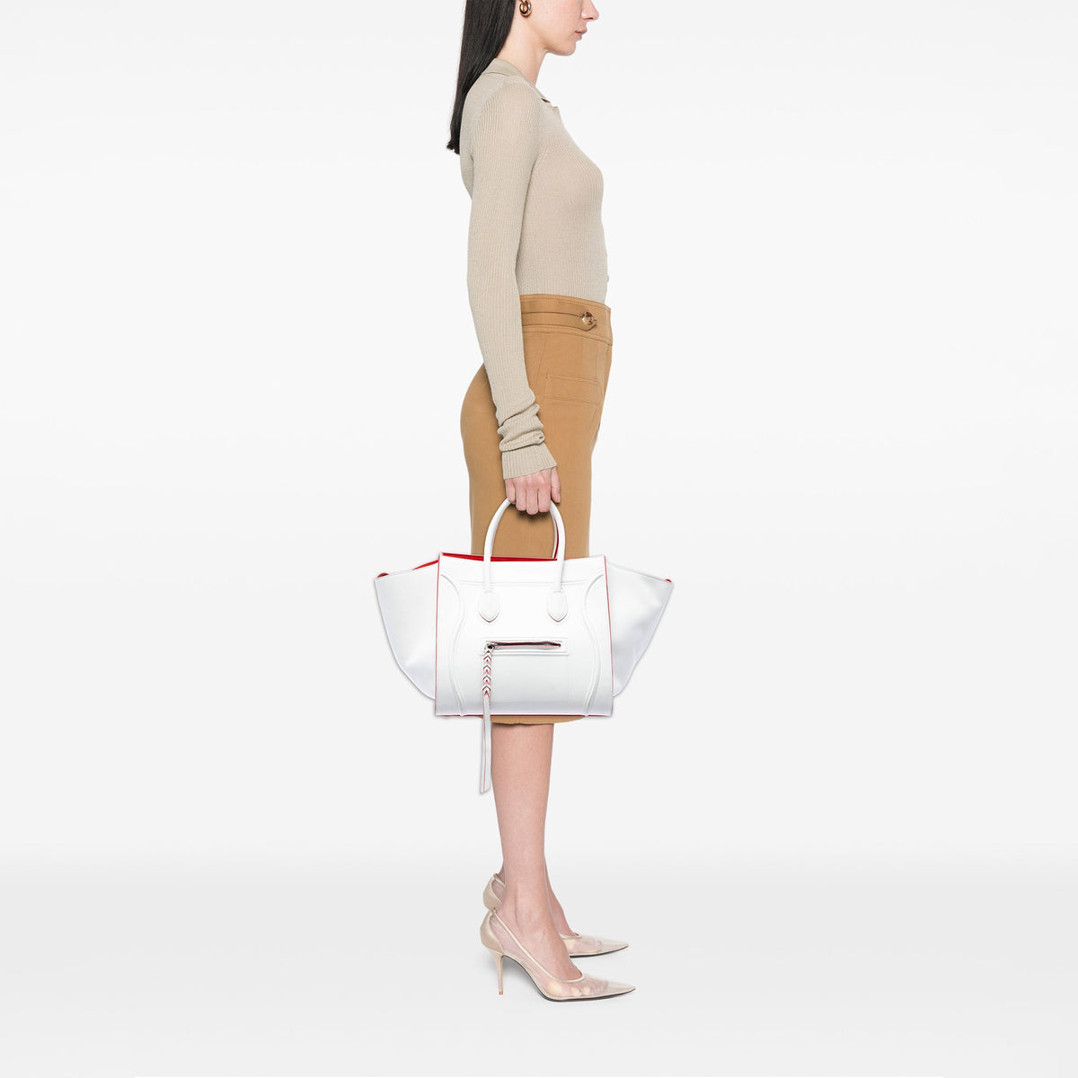Celine Medium Leather Phantom Luggage Tote — White
