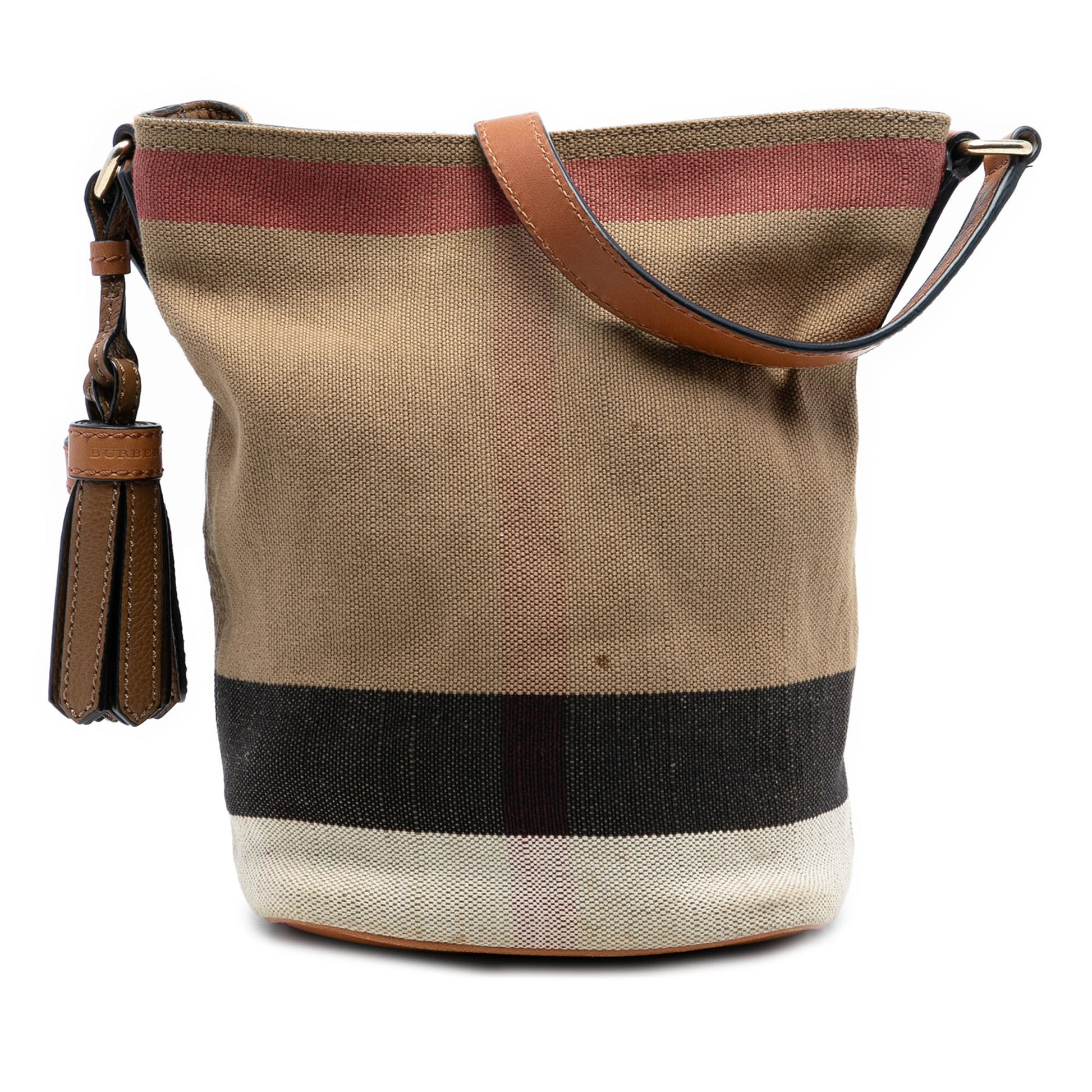 Burberry Mini Mega Check Canvas Ashby Tassel Bucket Bag