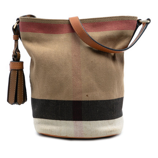 Burberry Mini Mega Check Canvas Ashby Tassel Bucket Bag