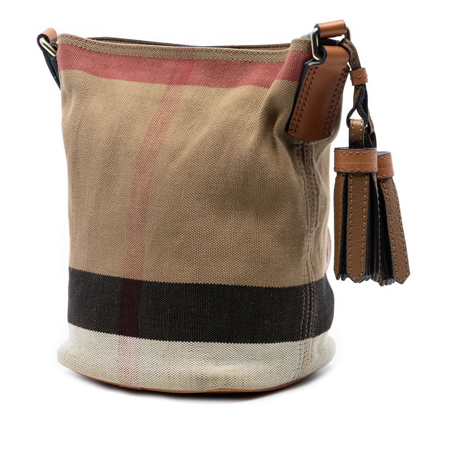Burberry Mini Mega Check Canvas Ashby Tassel Bucket Bag
