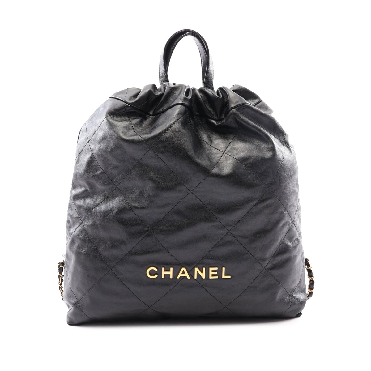 Chanel Large Quilted Shiny Calfskin 22 Backpack — Black