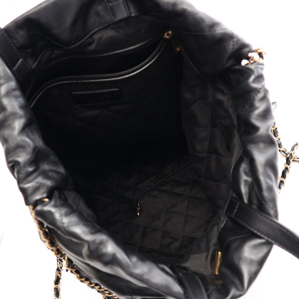 Chanel Large Quilted Shiny Calfskin 22 Backpack — Black