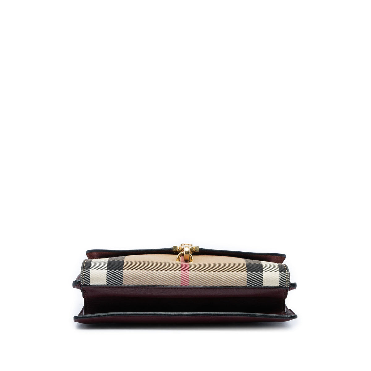 Burberry Small Leather and House Check Canvas Derby Macken Crossbody — Red