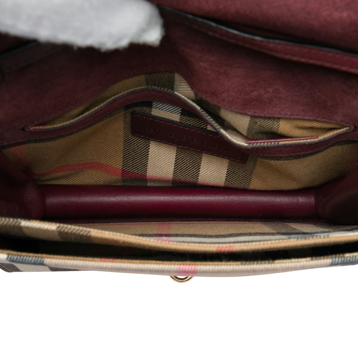 Burberry Small Leather and House Check Canvas Derby Macken Crossbody — Red