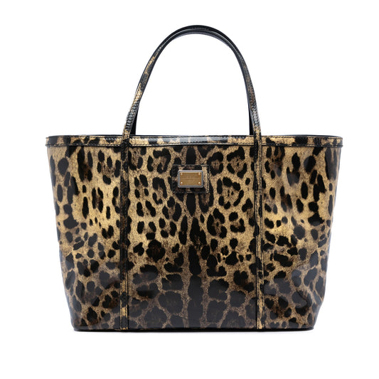 Dolce & Gabbana Leopard Printed Patent Miss Escape Tote