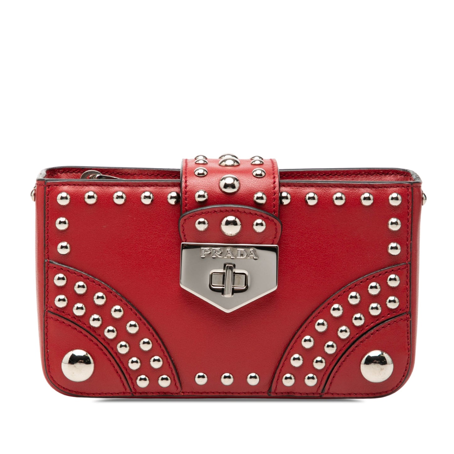 Prada City Calfskin Studded Elektra Turn Lock Clutch