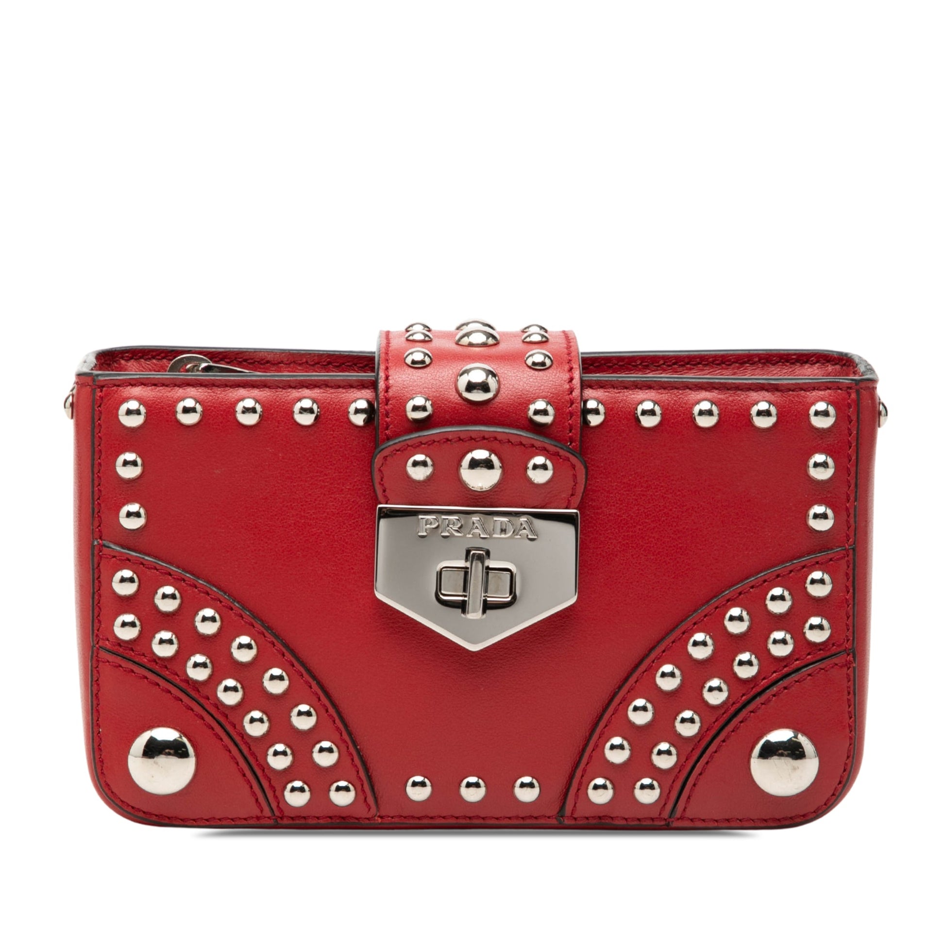 Prada City Calfskin Studded Elektra Turn Lock Clutch