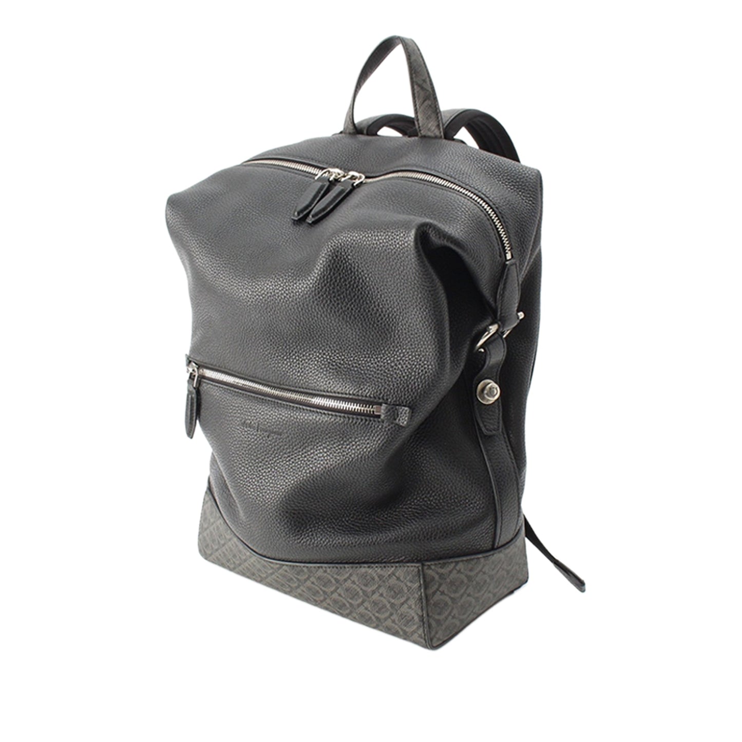 Ferragamo Gancini Coated Canvas Trimmed Leather Backpack