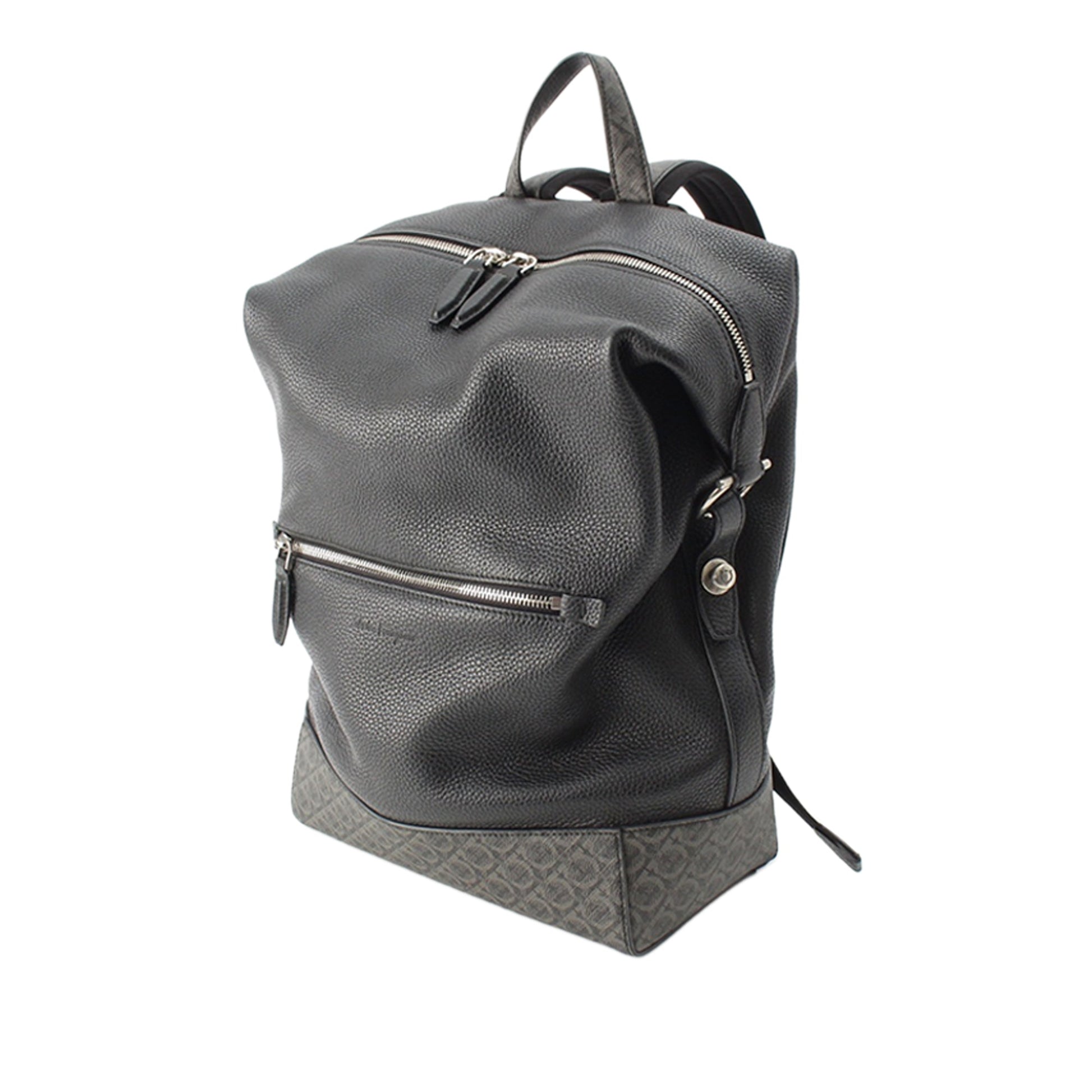 Ferragamo Gancini Coated Canvas Trimmed Leather Backpack