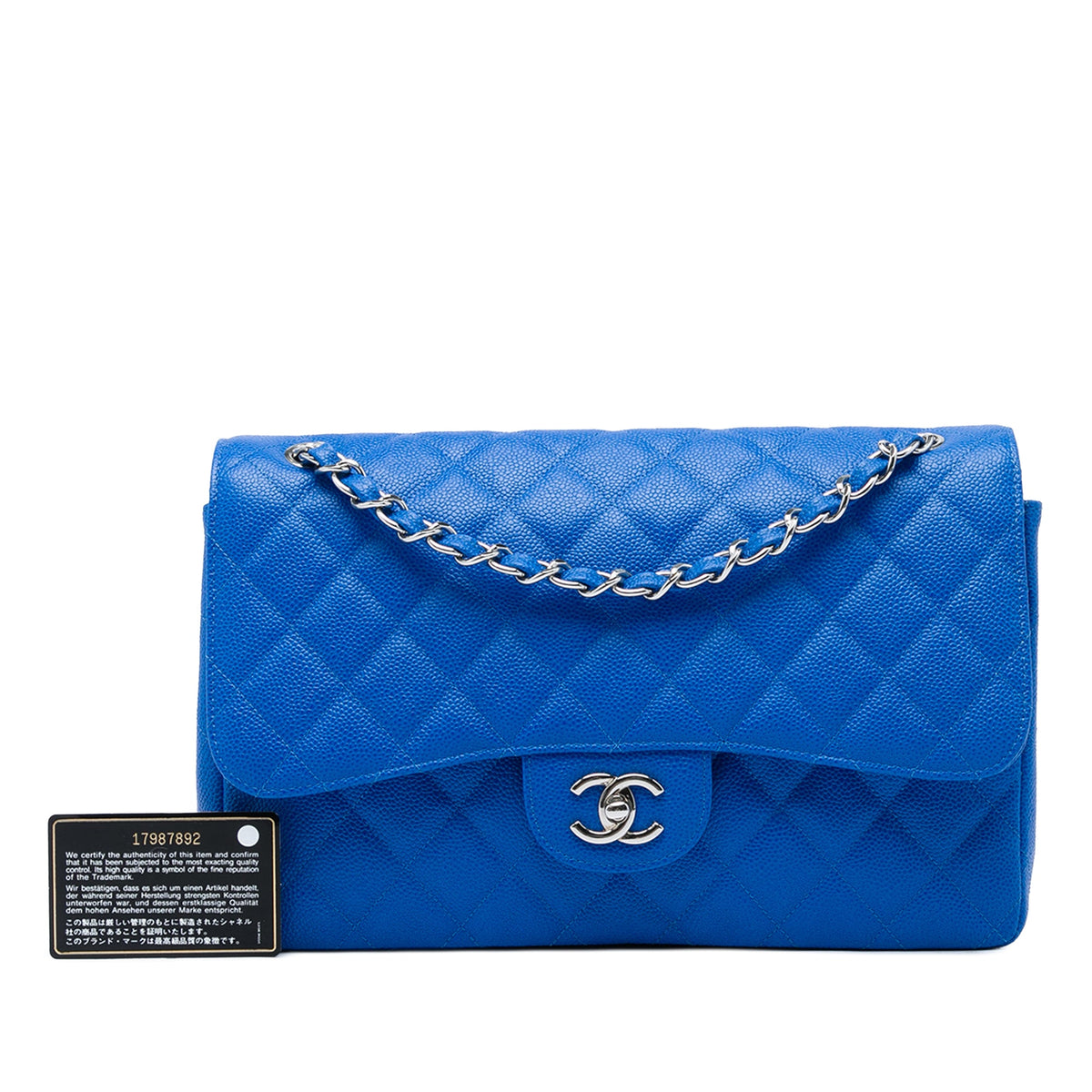 Chanel Jumbo Classic Caviar Double Flap — Blue