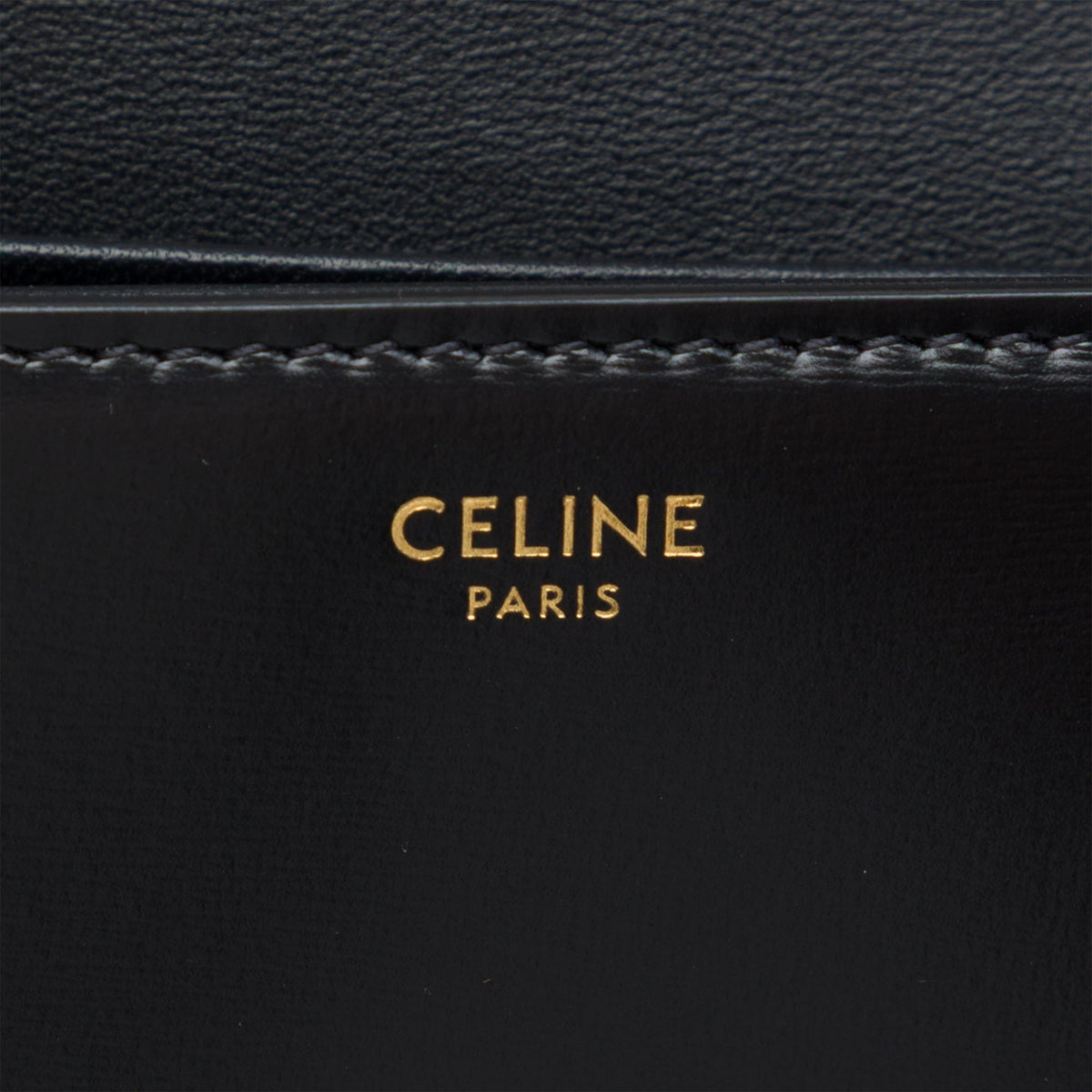 Celine Shiny Calfskin Triomphe Claude Shoulder Bag — Black