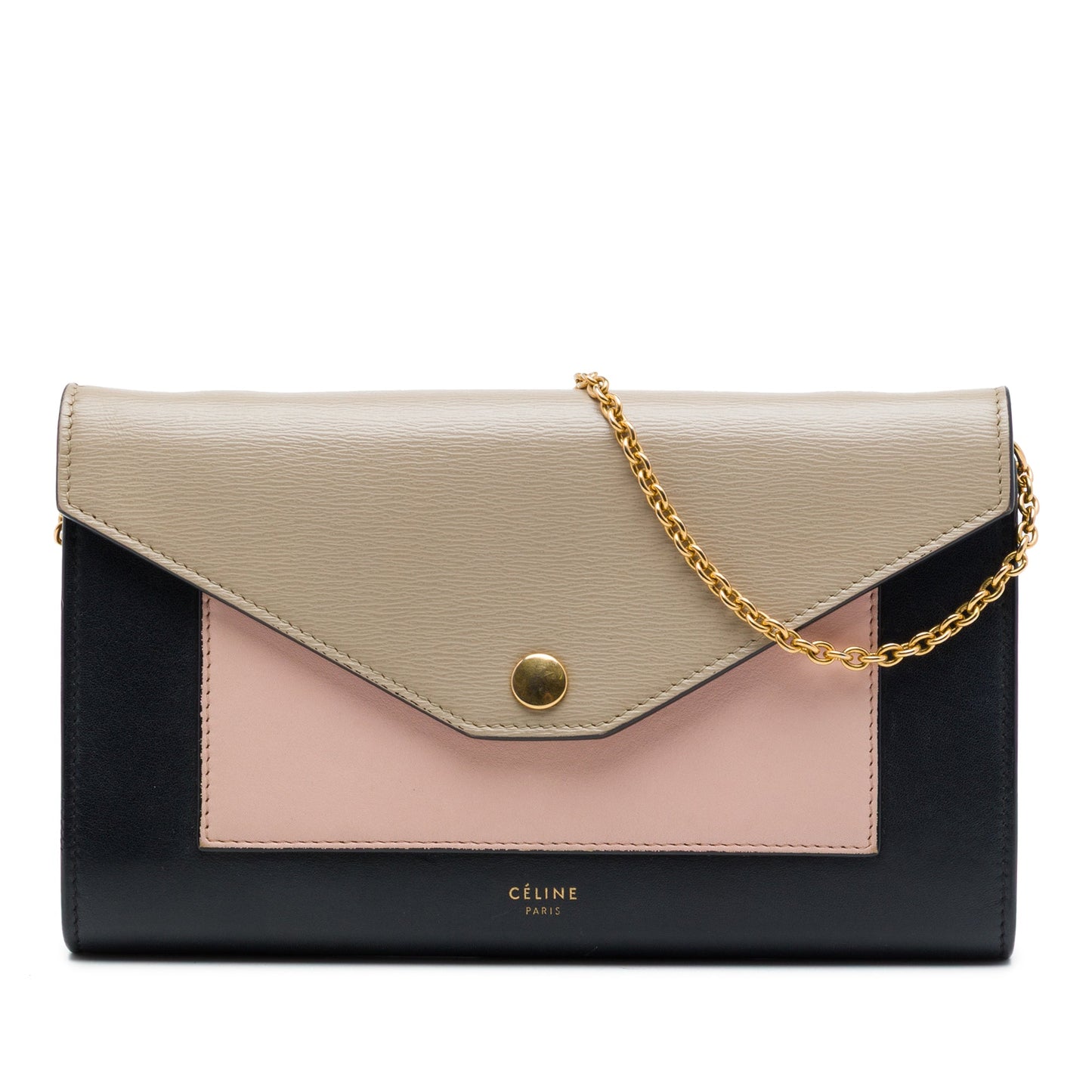 Celine Tricolor Leather Pocket Envelope Wallet On Chain