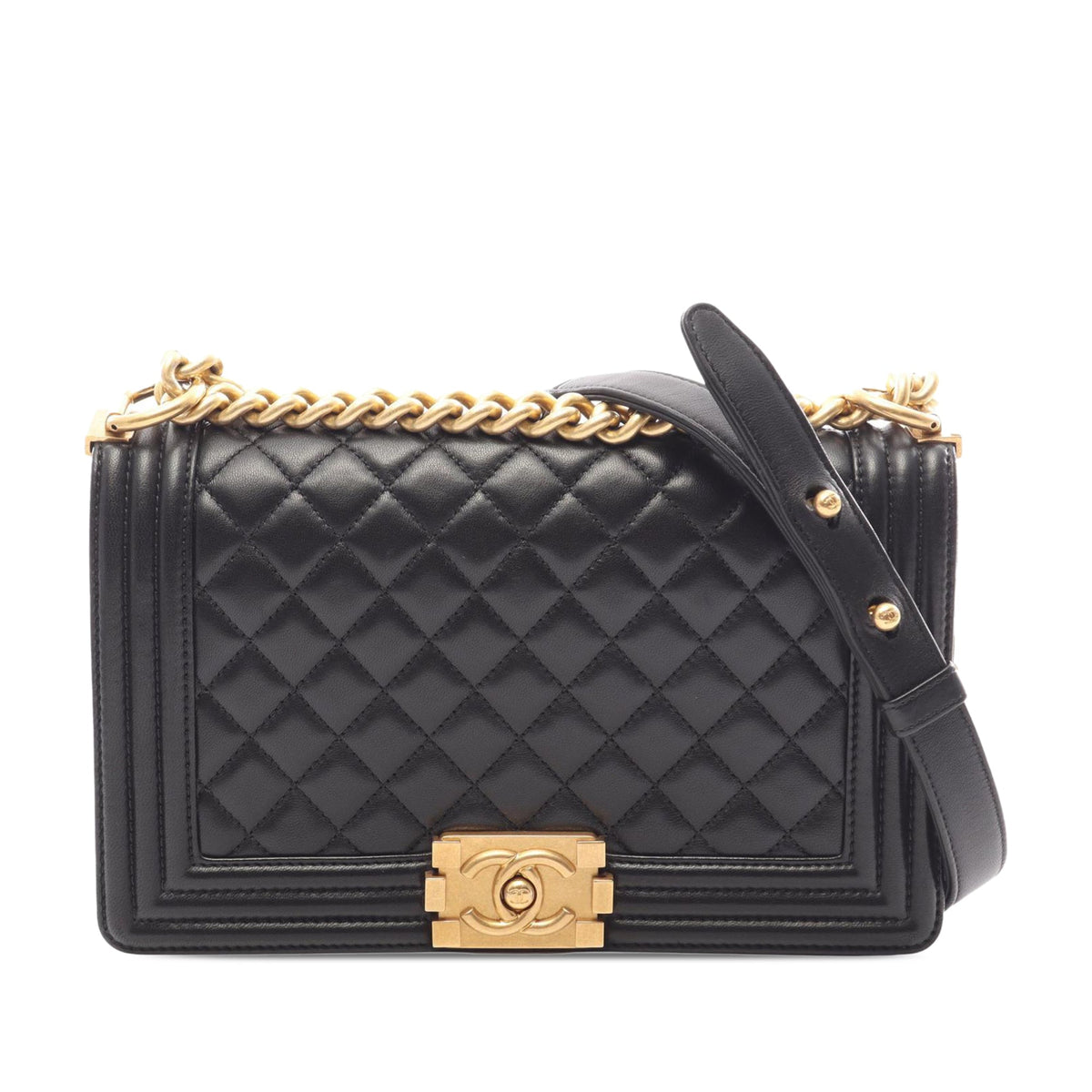 Chanel Old Medium Quilted Lambskin Boy Flap — Black