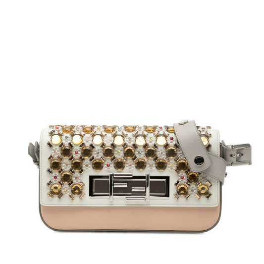 Fendi Crystal and Resin Embellished Leather 3Baguette Shoulder Bag