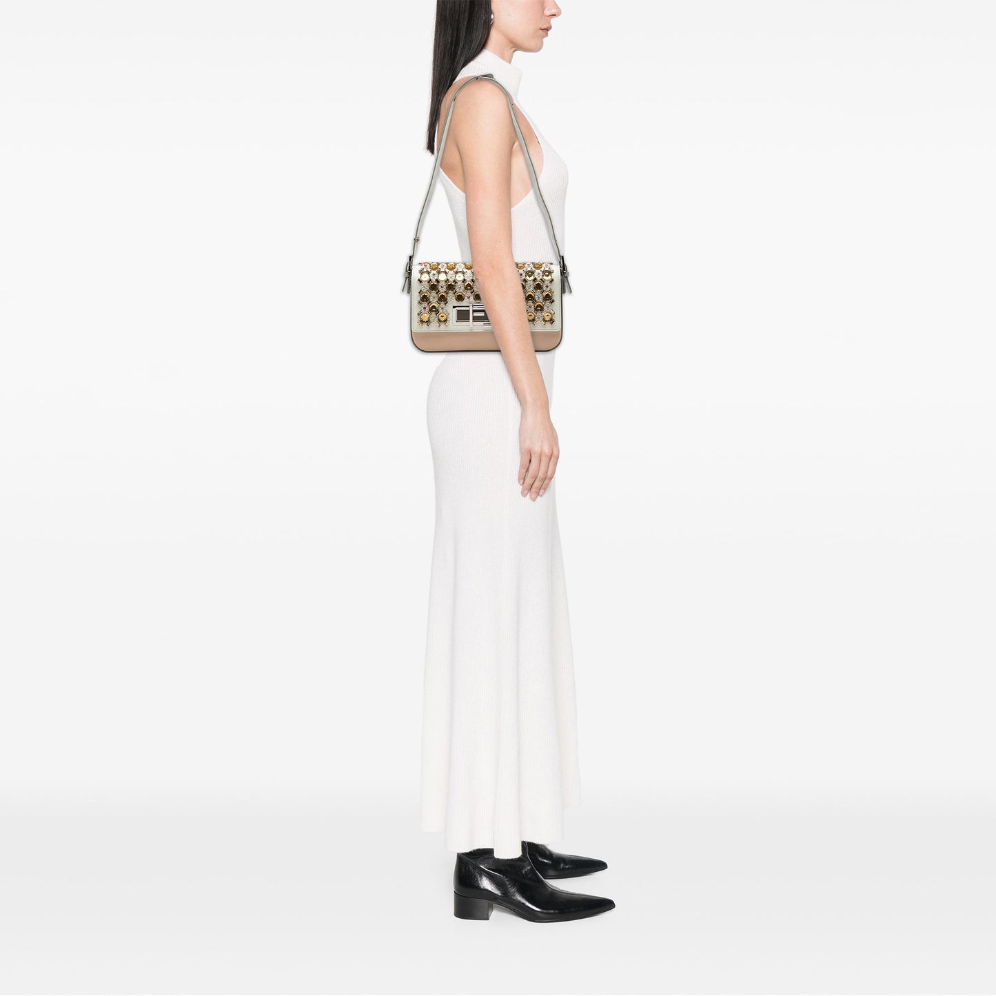 Fendi Crystal and Resin Embellished Leather 3Baguette Shoulder Bag