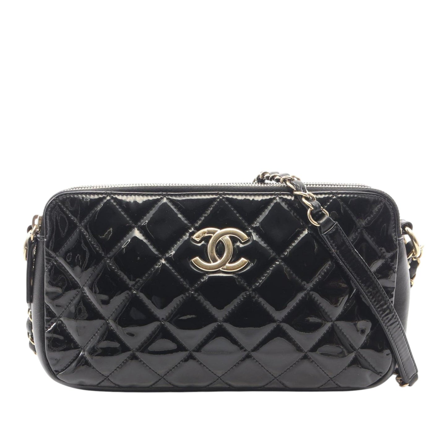 Chanel Patent CC Crown Double Zip Crossbody