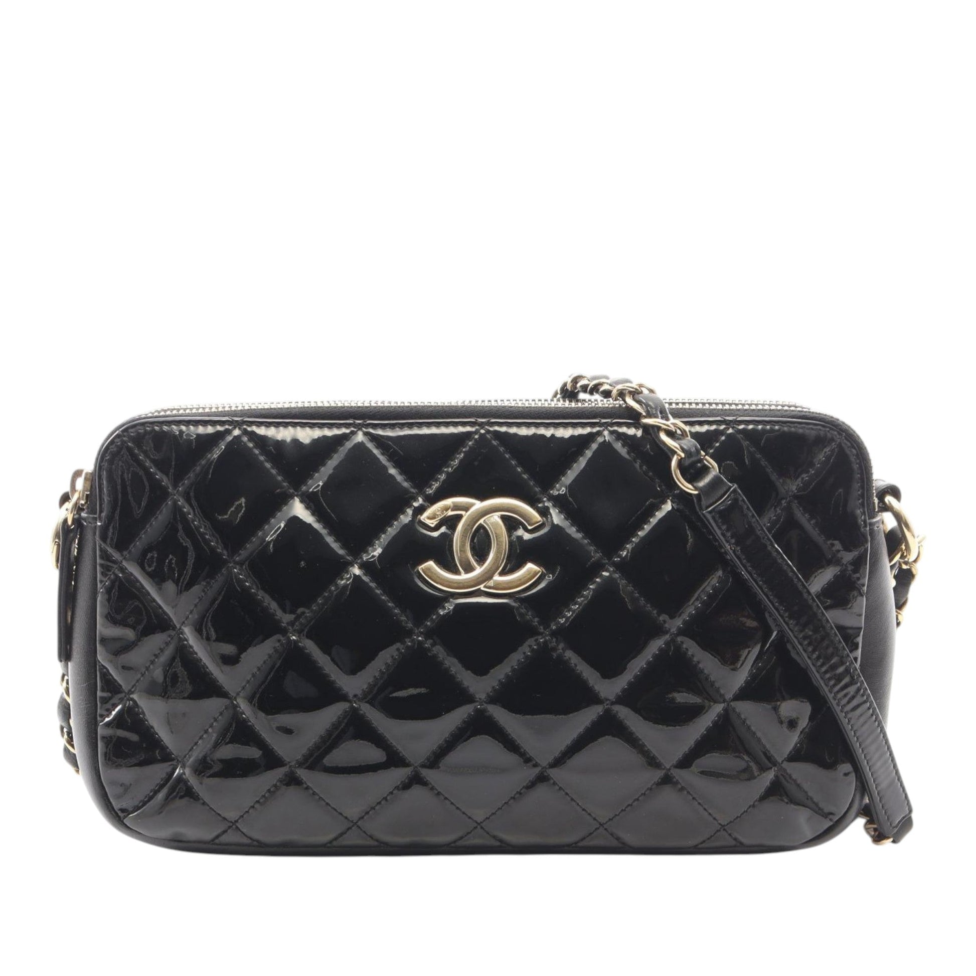 Chanel Patent CC Crown Double Zip Crossbody