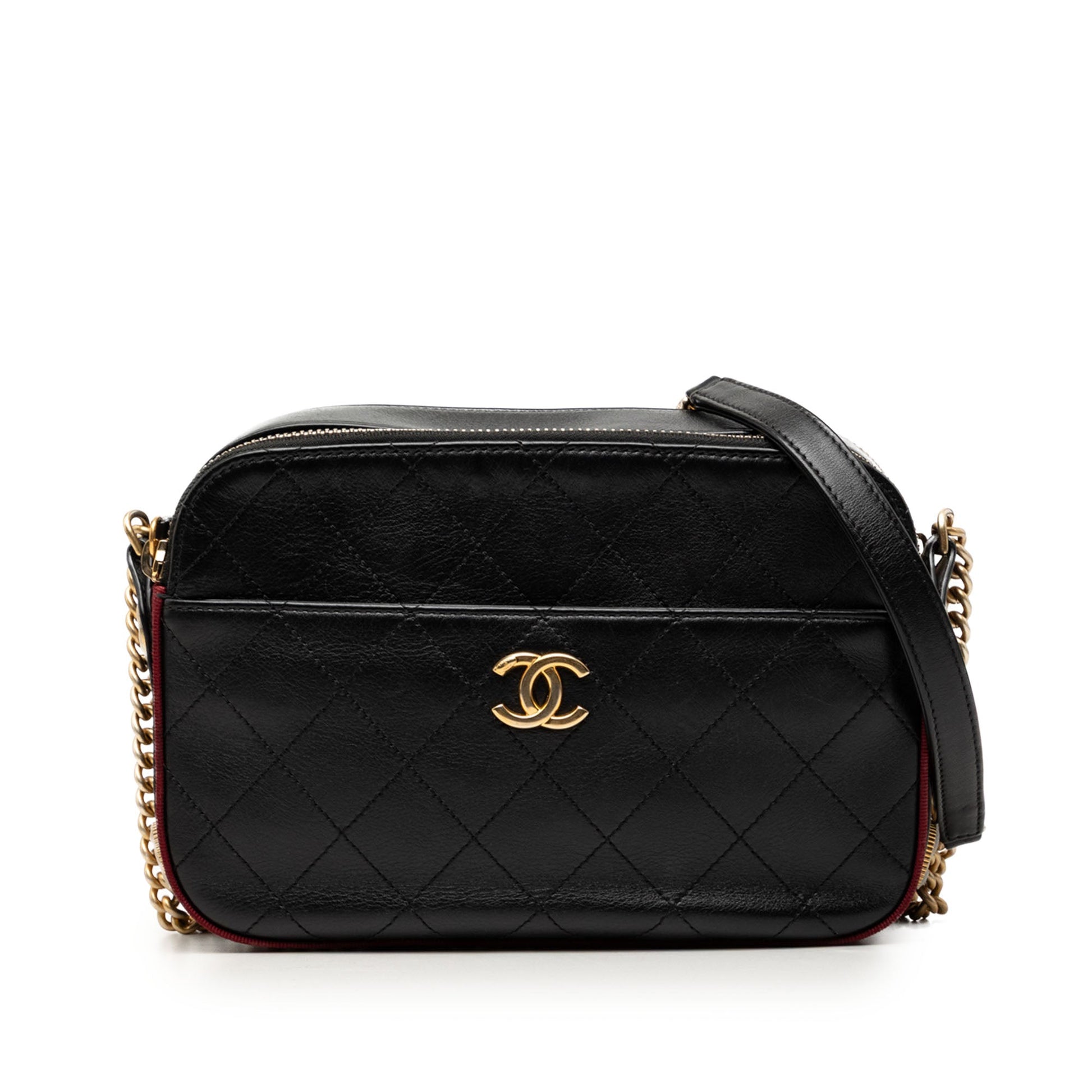 Chanel Calfskin Grosgrain Stitched Button Up Camera Case