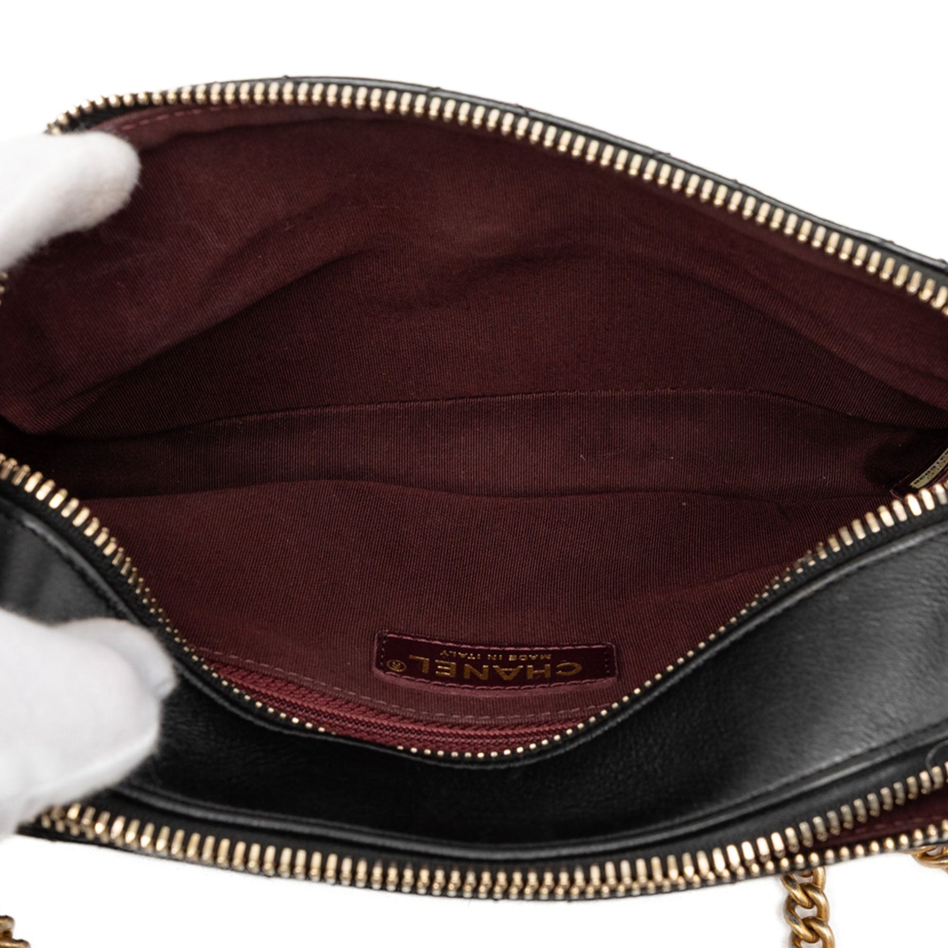 Chanel Calfskin Grosgrain Stitched Button Up Camera Case