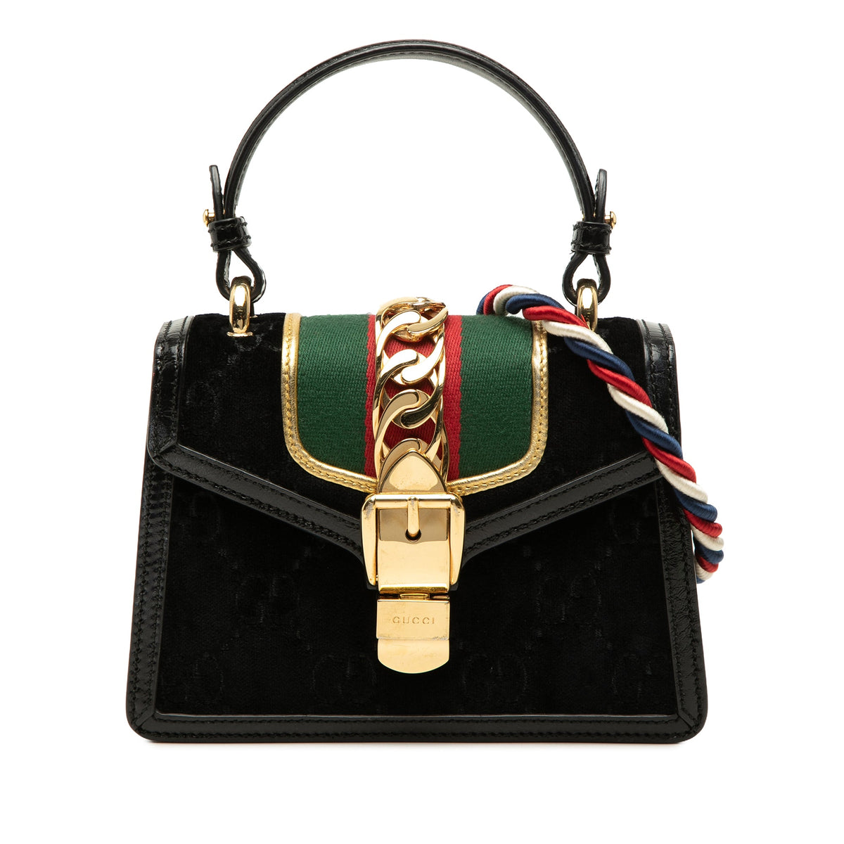 Gucci Mini GG Velvet Web Sylvie Top Handle Bag
