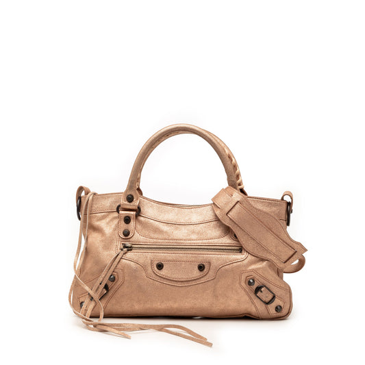 Balenciaga Metallic Craquele Suede Motocross Classic First Satchel