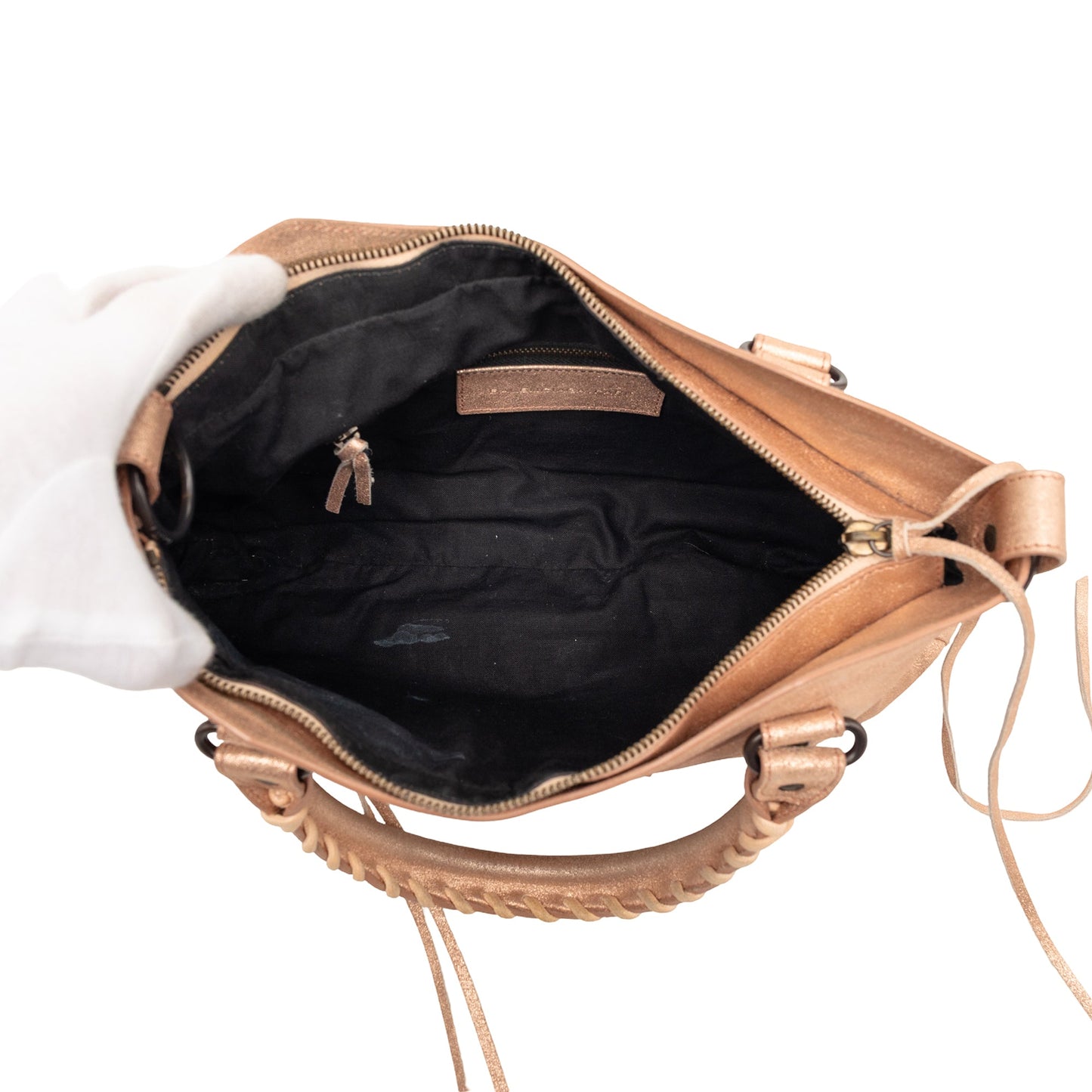 Balenciaga Metallic Craquele Suede Motocross Classic First Satchel