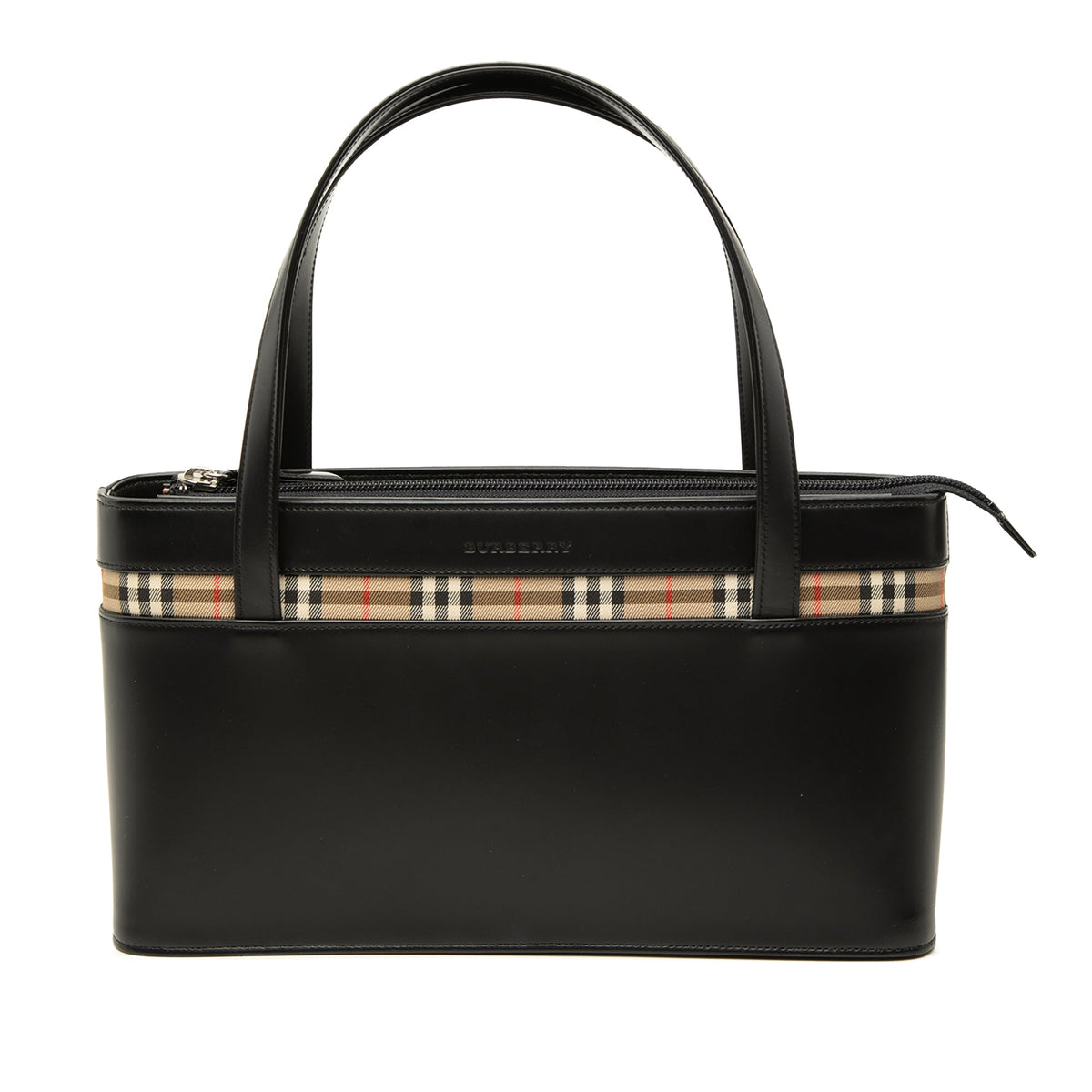 Burberry House Check Canvas Trimmed Leather Handbag