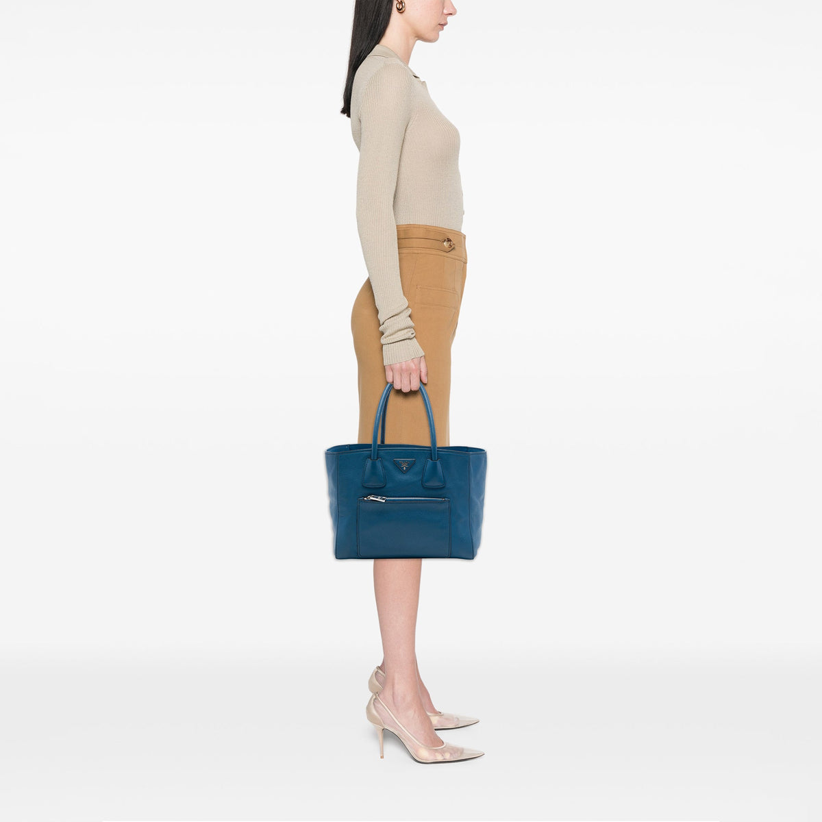 Prada Soft Calf Front Pocket Shopping Tote