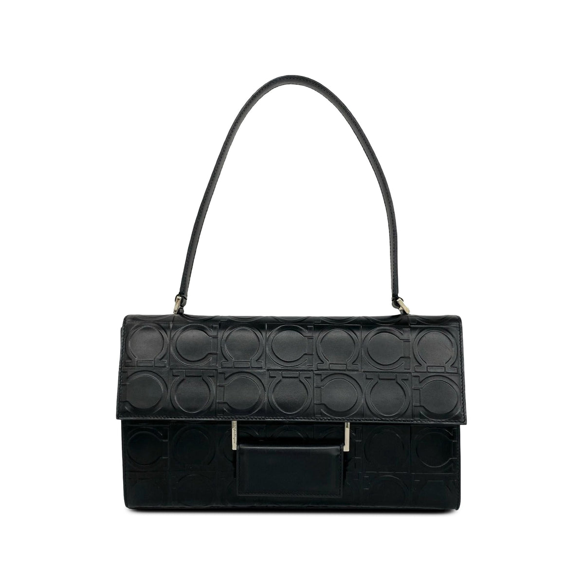 Ferragamo Gancini Embossed Shoulder Bag — Black
