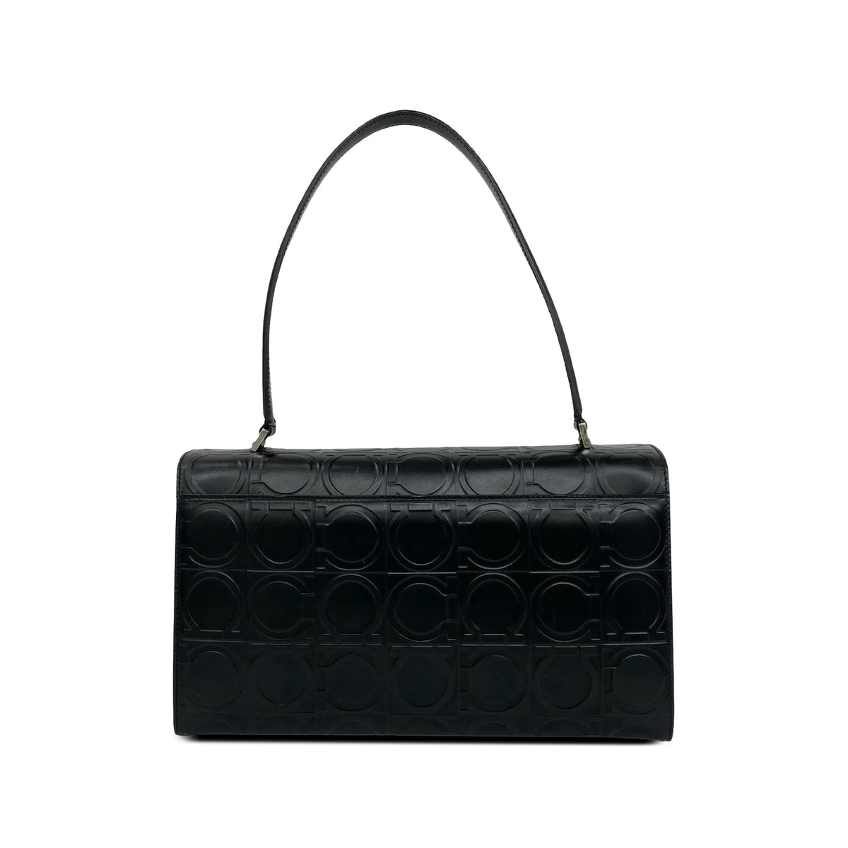 Ferragamo Gancini Embossed Shoulder Bag — Black