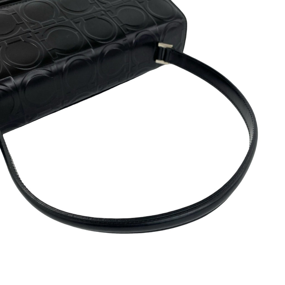 Ferragamo Gancini Embossed Shoulder Bag — Black