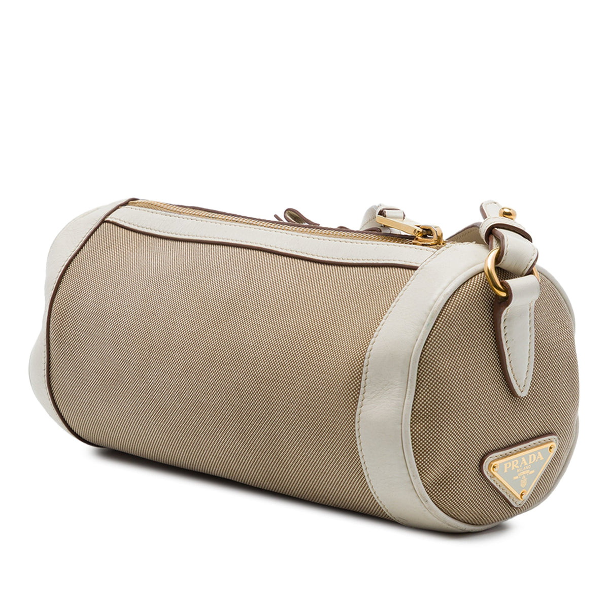 Prada Canvas Canapa Logo Bow Barrel Crossbody — Beige