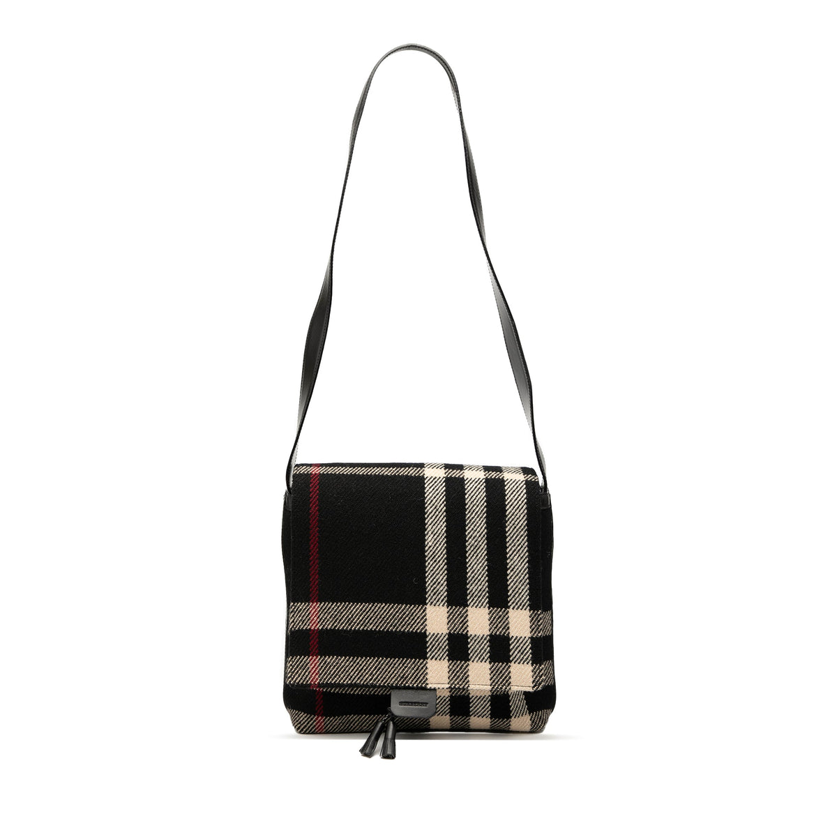 Burberry Mega Check Wool Shoulder Bag — Black