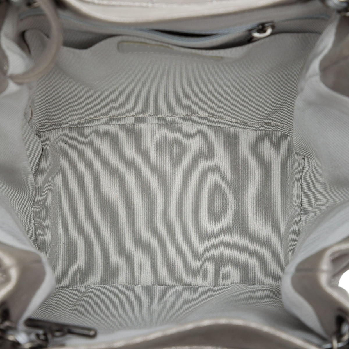 Chanel Small Chevron Iridescent Calfskin Urban Spirit Bucket Bag — Silver