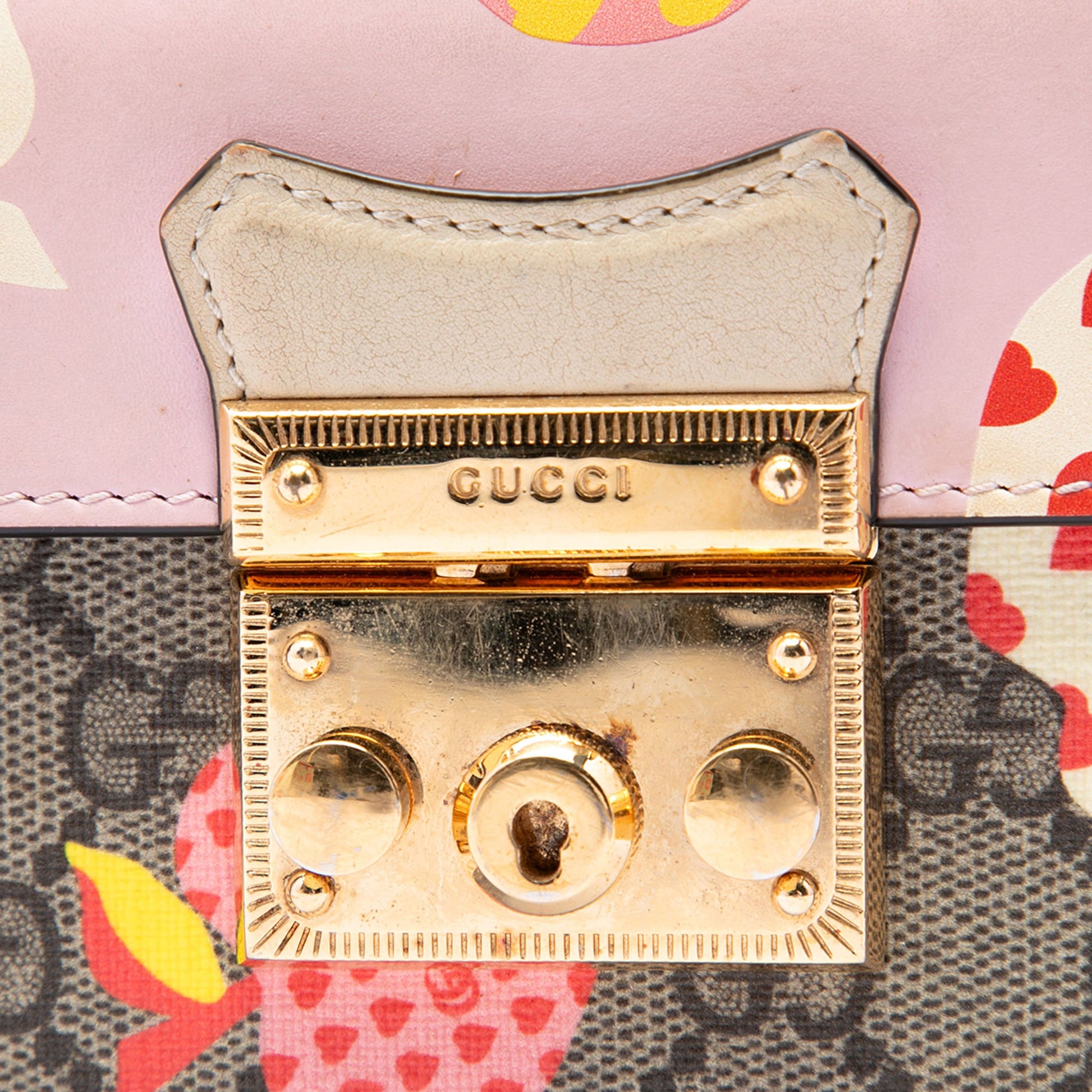 Gucci Mini GG Supreme Monogram Les Pommes Padlock Satchel