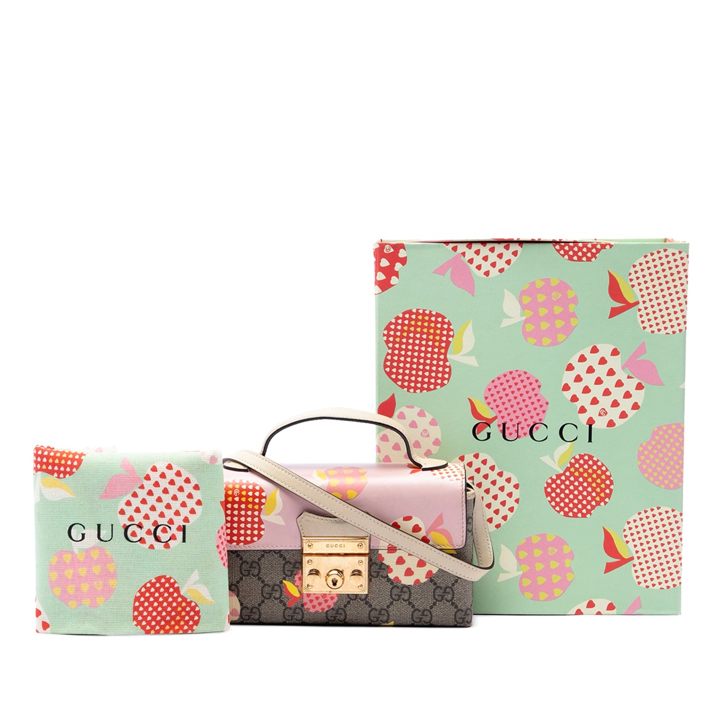 Gucci Mini GG Supreme Monogram Les Pommes Padlock Satchel