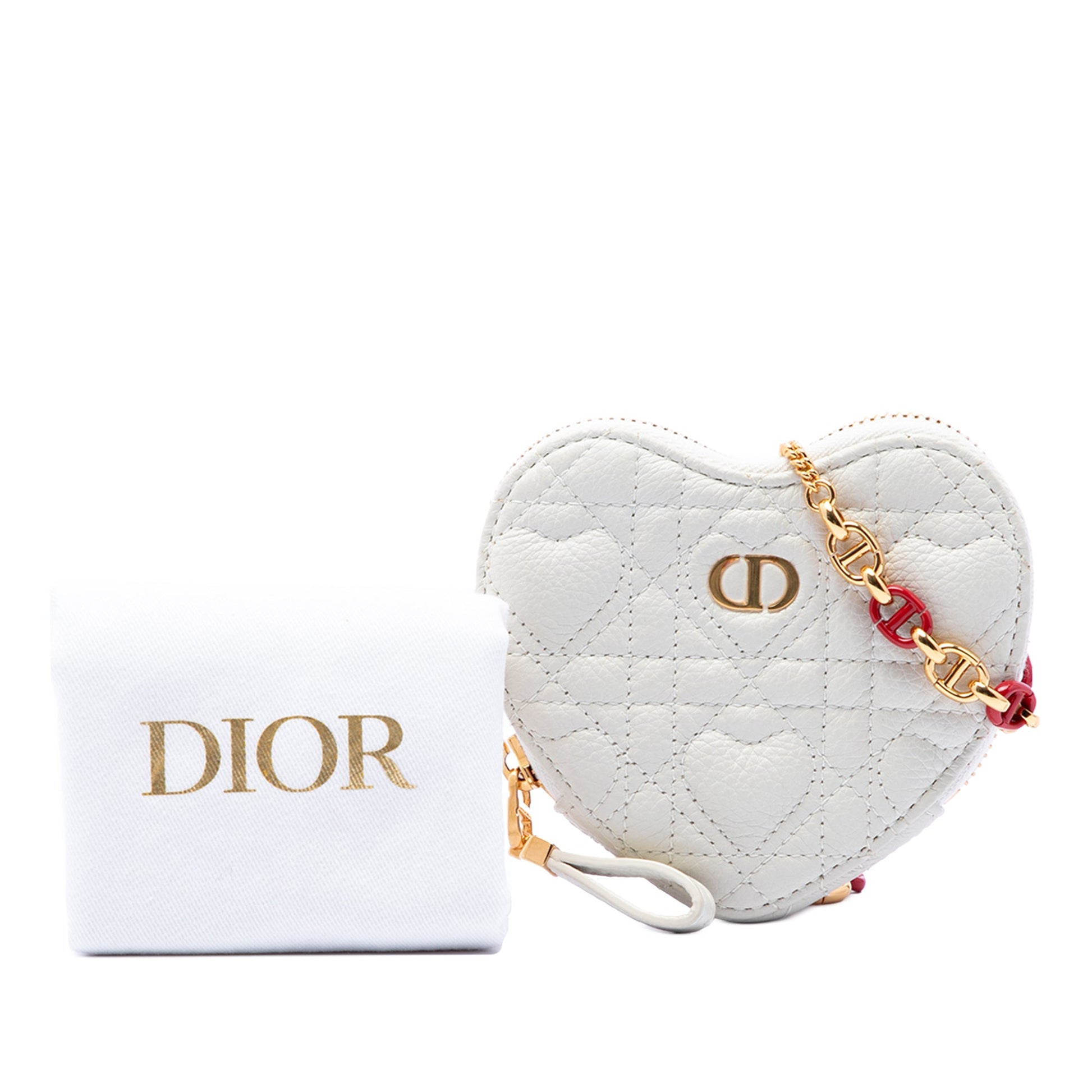 Dior DiorAmour Calfskin Cannage Caro Heart Pouch With Chain