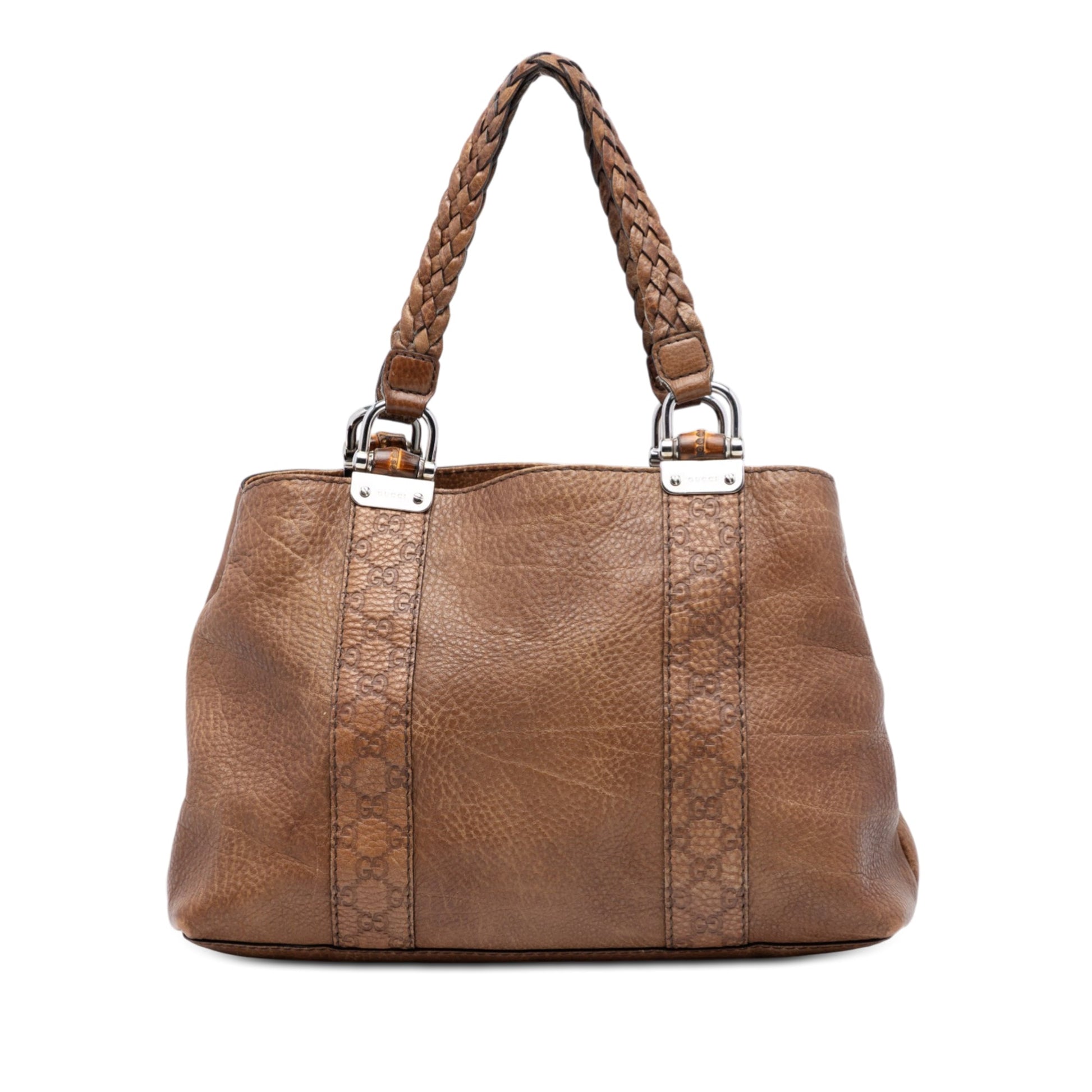 Gucci Medium Guccissima Trimmed Calfskin Bamboo Libeccio Tote